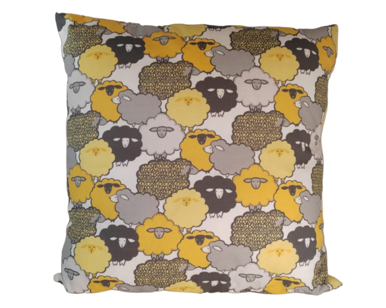 Sheep cushion in yellow and grey