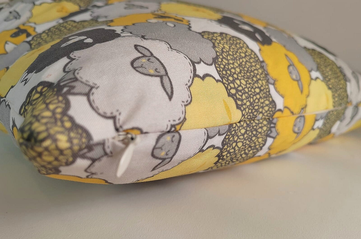 Sheep cushion in yellow and grey